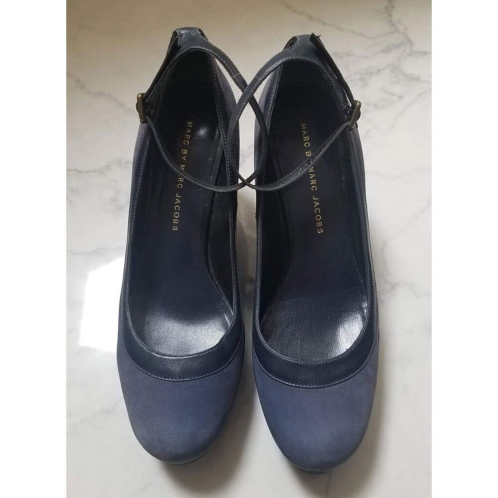 Marc by Marc Jacobs Blue Suede Leather Platform Wedge Ankle Strap Size 39